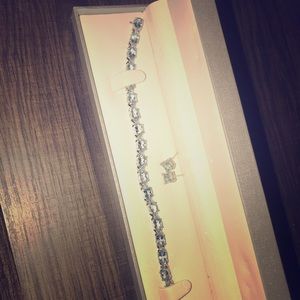 10K White Gold & Blue Topaz Bracelet w/ earrings